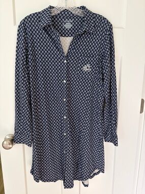 Lauren Ralph Lauren Women’s 100% Cotton Sleepshirt Nightgown Blue White Medium M
